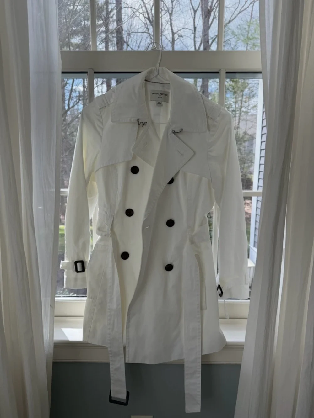 Banana Republic White Double-Breasted Trench Coat
